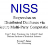 Regression on Distributed Databases via Secure Multi-Party Computation