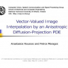 Vector-Valued Image Interpolation by an Anisotropic Diffusion-Projection PDE
